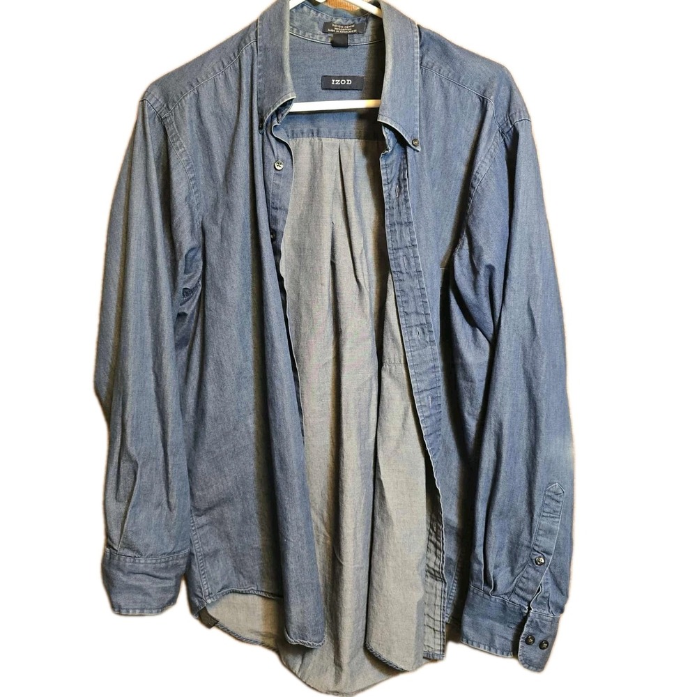 👕 IZOD Men's Indigo‎ Denim Button Down Shirt – Size Large (16.5 34/35) 👕
